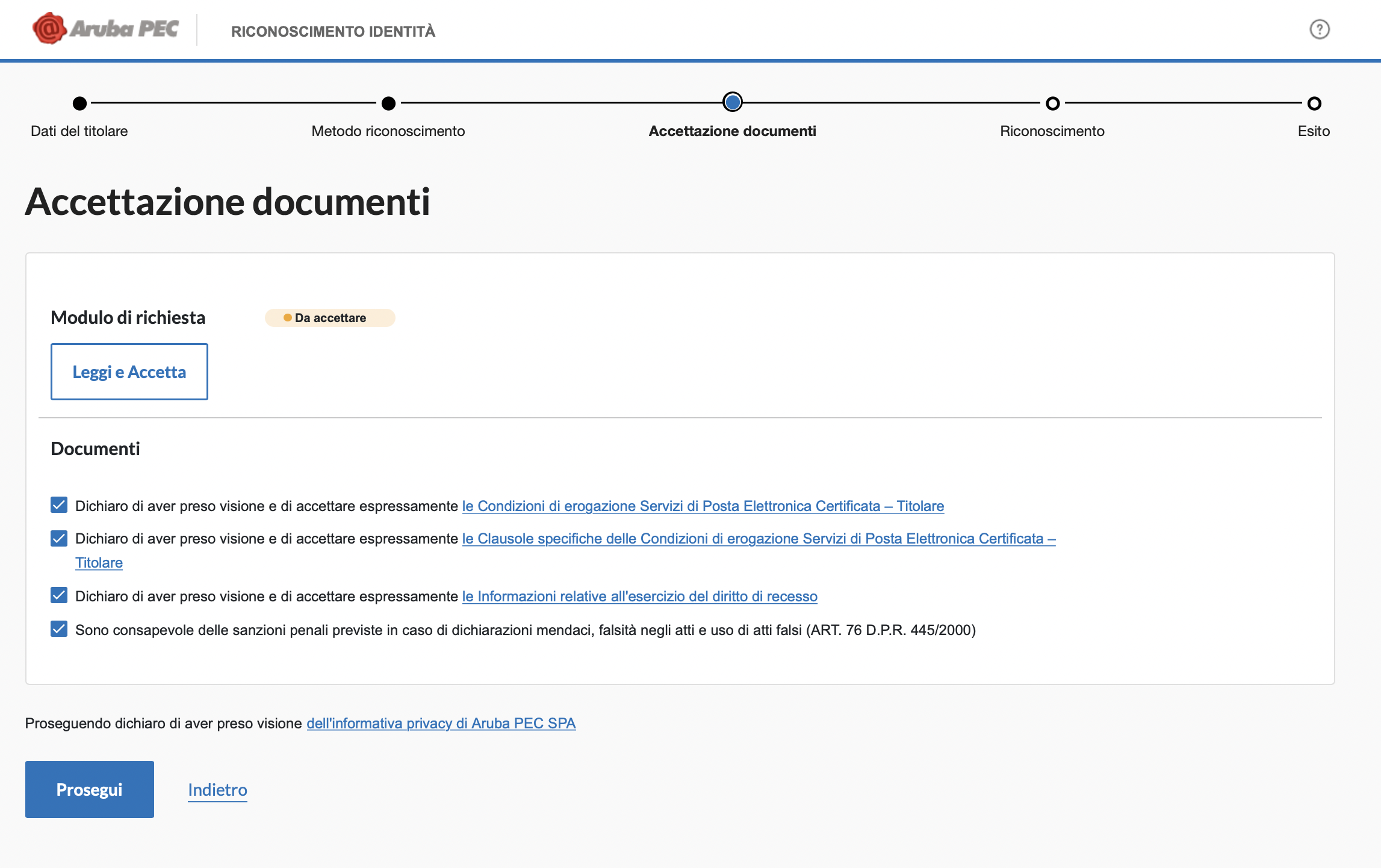 accettazione documenti